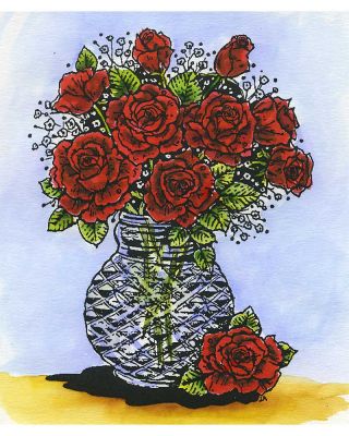 Marie's Vase Of Roses - P293