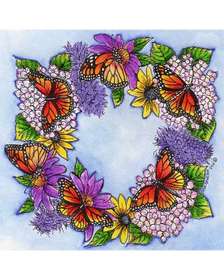 Monarchs, Hydrangea and Coneflower Wreath - PP9934