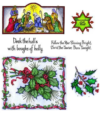 Nativity In Rectangle & Holly Bough In Holly And Ribbon Frame - NO-260