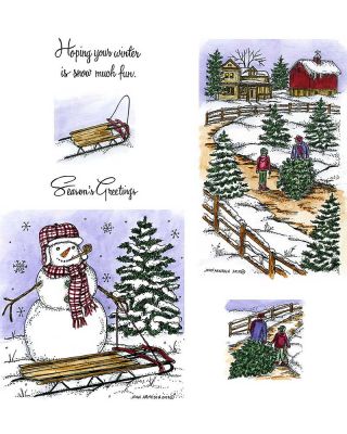 H9373 Dashing Through The Snow Text Wood Mounted Rubber Stamp NORTHWOODS 