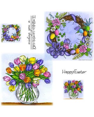 Floral & Egg Grapevine Wreath, Tulip in Glass Vase - NO-080