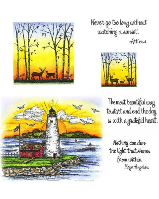 Lighthouse at Sunset, Deer & Birch Silhouette - NO-093