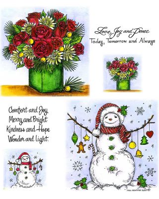 Rose, Mum and Pines Vase & Ornament Snowman - NO-106