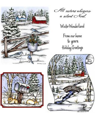 Winter Scene & Blue Jay on Fence Post Farm Scene - NO-110