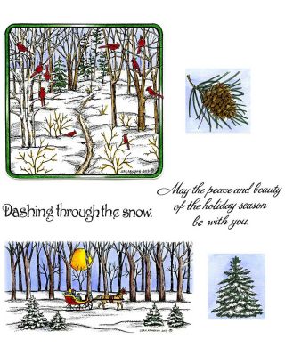 Dashing Through The Snow Text H9373 Wood Mounted Rubber Stamp NORTHWOODS 