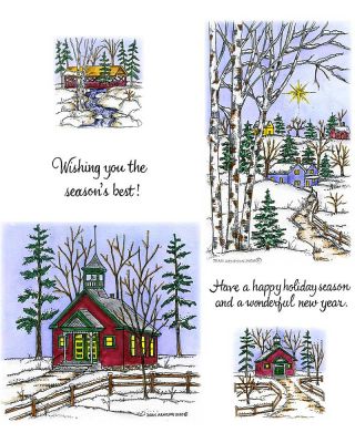 Snowy Schoolhouse & Birch and House Starry Night - NO-118