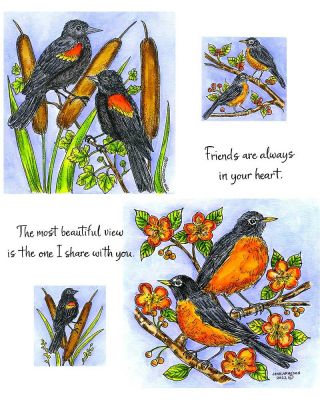 Red Winged Blackbird And Robin - NO-159