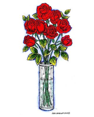 Roses In Tall Vase - O7349