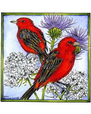 Scarlet Tanager Pair on Thistle - PP10182