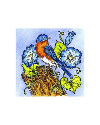BLUE BIRD NOTCHED SQUARE FRAME Wood Mounted Rubber Stamp NORTHWOODS CC9979 New 