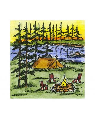Small Tent, Pines and Stream - C10783