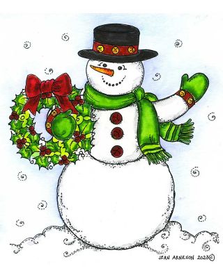 Snowman and Holly Wreath - P11399