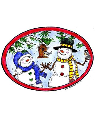 Snowman Pair, Birdhouse and Chickadees - P10375