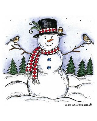 Snowman With Three Chickadees - M8878