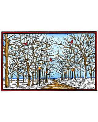 Snowy Bare Branched Trees, Lamp Posts and Cardinal - NN10166