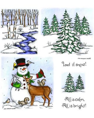 Snowy Spruce Forest & Snowman And Forest Friends - NO-230