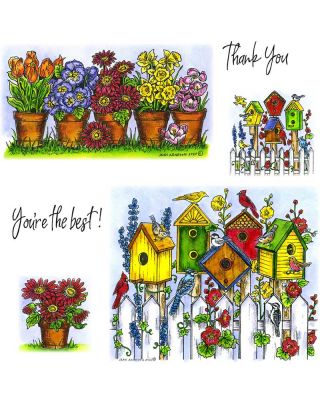 Spring Birdhouses And Fence & Spring Flower Pot - NO-131