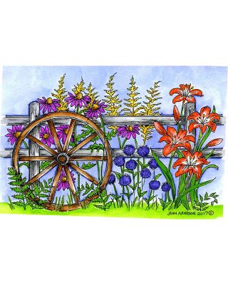 Spring Floral Wheel and Fence - P10237