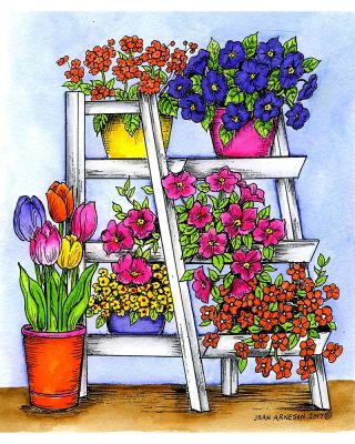 Spring Pots On Ladder - P10231