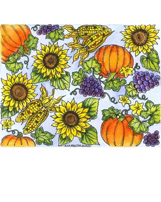 Sunflower, Grape and Pumpkin Background - P11493