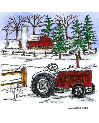 Tractor, Barn and Snowy Spruce - PP11429