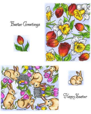 Tulip And Daffodil & Basket And Bunny Background - NO-232