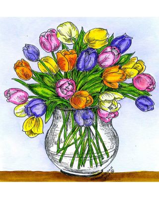 Tulips in Glass Round Vase - PP10739
