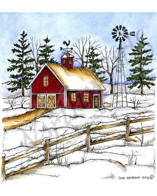 Winter Barn, Windmill and Fence - PP10138