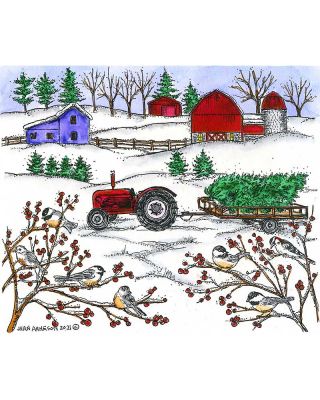 Winter Farm and Chickadees - P11059