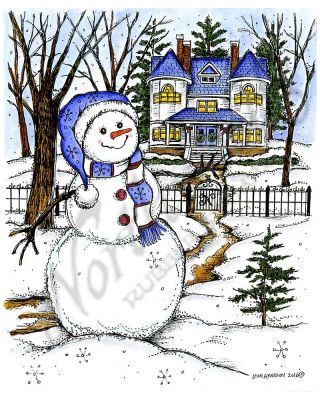 Winter Snowman and House Scene - P10137