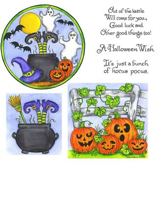 Witch Legs And Broom In Cauldron & Fence, Vines And Jack O’ Lanterns - NO-253