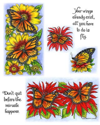 Zinnias And Monarchs & Bee Balm And Monarchs - NO-170
