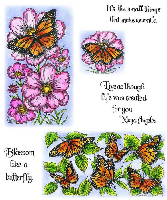 Tiny Rubber Stamps Flower and Butterfly Rubber Stamps 