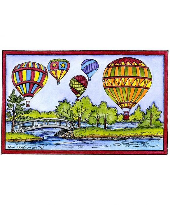 Hot Air Balloons Pine Scene Wood Mounted Rubber Stamp Northwoods Stamp O9558 New 