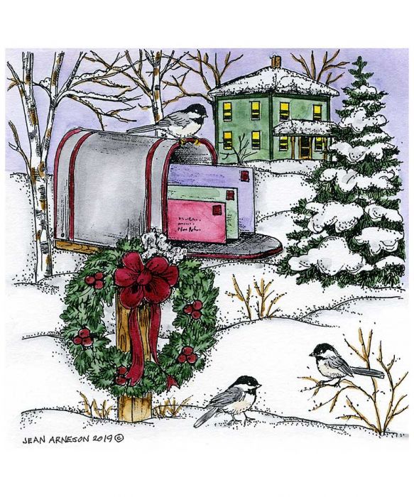 Christmas Mail, Watercolor Clipart, Pine Trees, Christmas Presents, Sled,  Fence, Mailbox, Snow, Wreath, Border Design, Christmas Card 